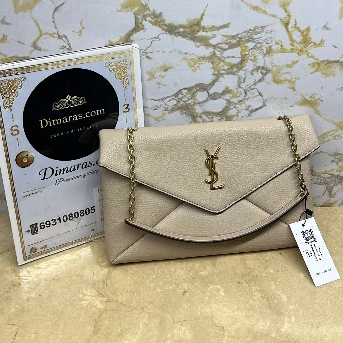 YSL Cassandre Large Pouch on Chain  beige (31cm x 19cm)