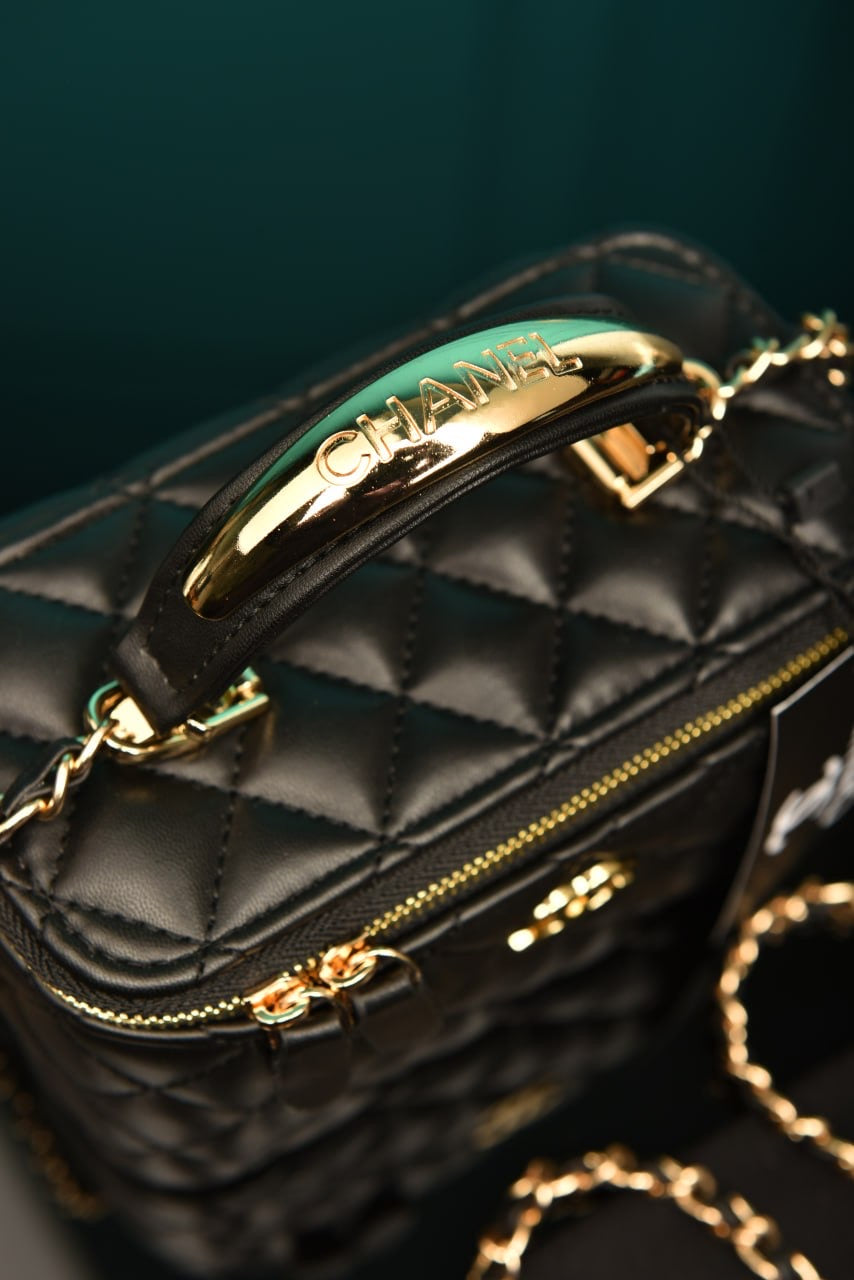 Quilted Small Lambskin Vanity Case black (16.5cm x 10cm x 8cm)