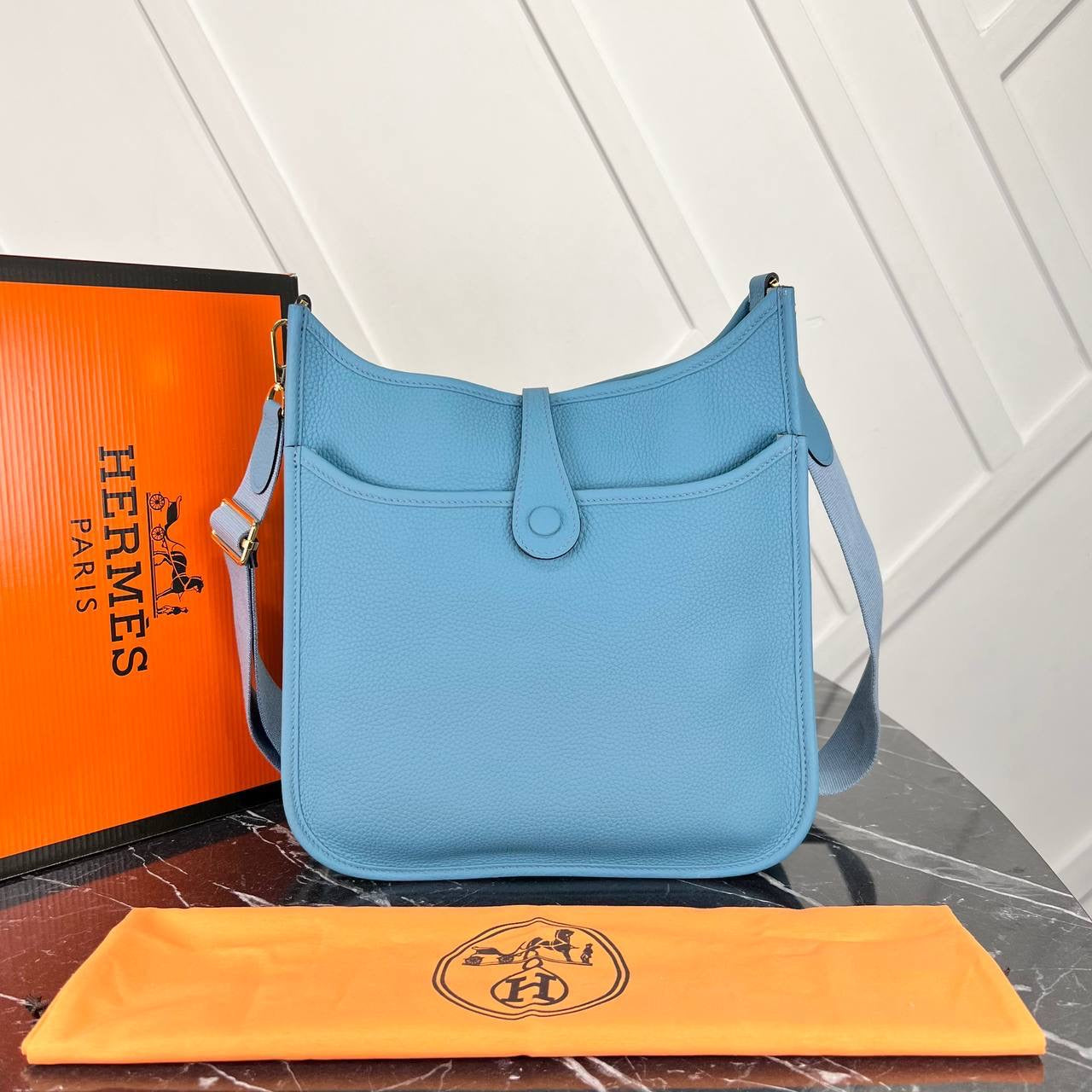 Hermes Evelyne light blue  big size( 30cm x 29cm)