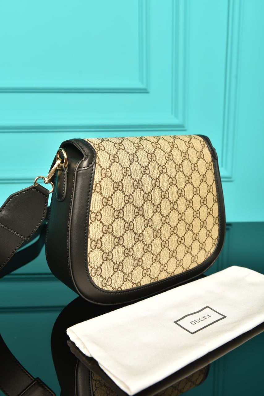 Gucci lady web Horsebit canvas black  (26cm x 24cm)