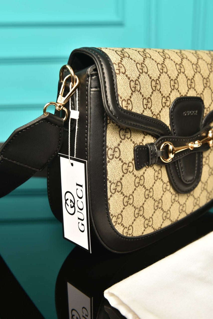 Gucci lady web Horsebit canvas black  (26cm x 24cm)