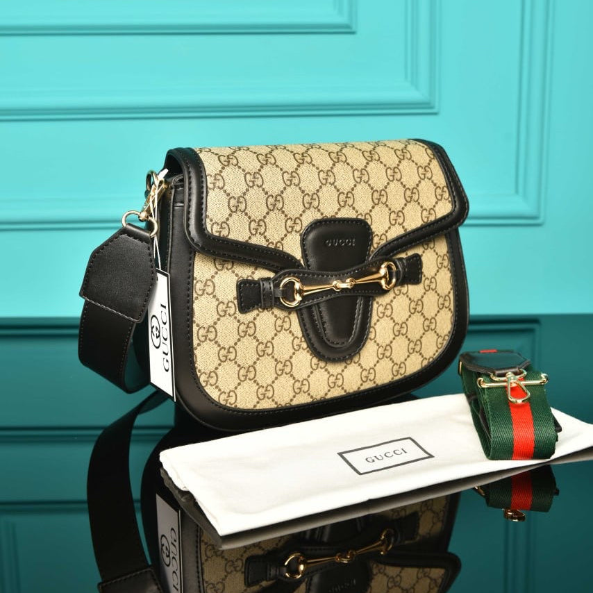 Gucci lady web Horsebit canvas black  (26cm x 24cm)
