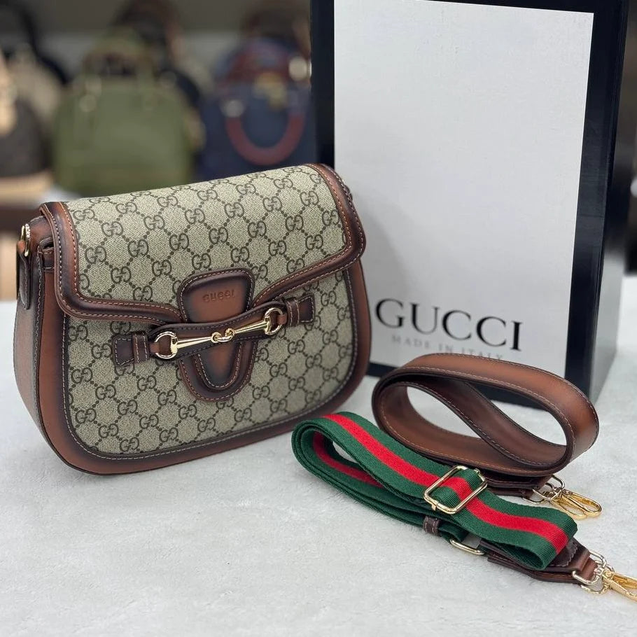 Gucci lady web Horsebit canvas brown  (26cm x 24cm)