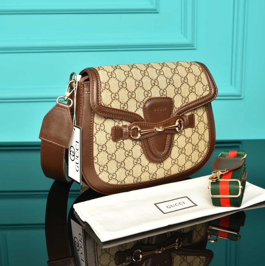 GG lady web Horsebit canvas brown  (26cm x 24cm)