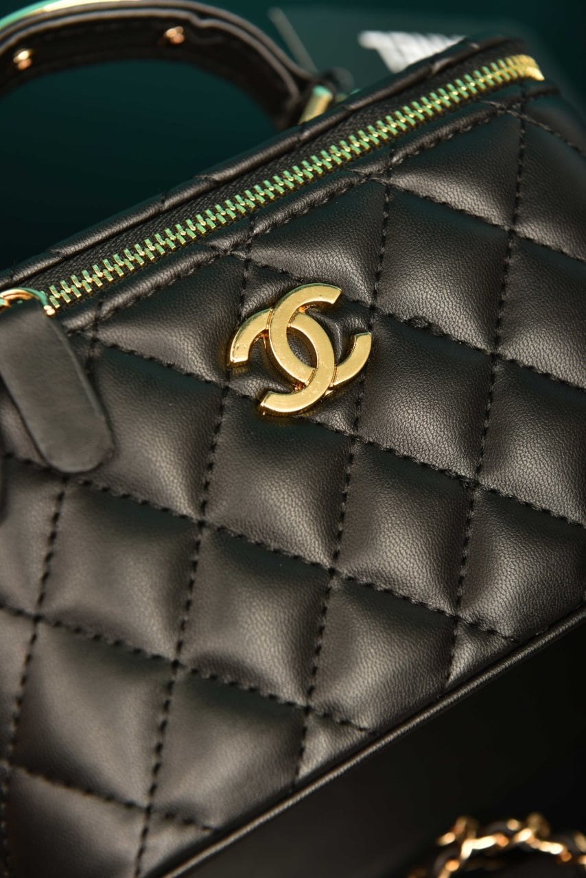 Quilted Small Lambskin Vanity Case black (16.5cm x 10cm x 8cm)