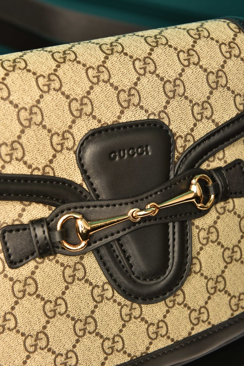 Gucci lady web Horsebit canvas black  (26cm x 24cm)
