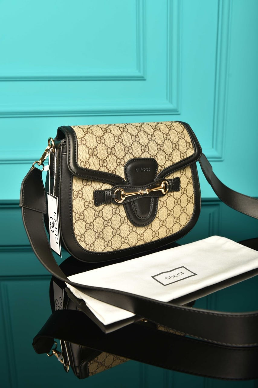 Gucci lady web Horsebit canvas black  (26cm x 24cm)