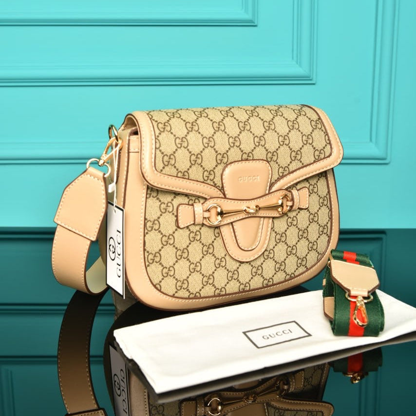 Gucci lady web Horsebit canvas beige  (26cm x 24cm)