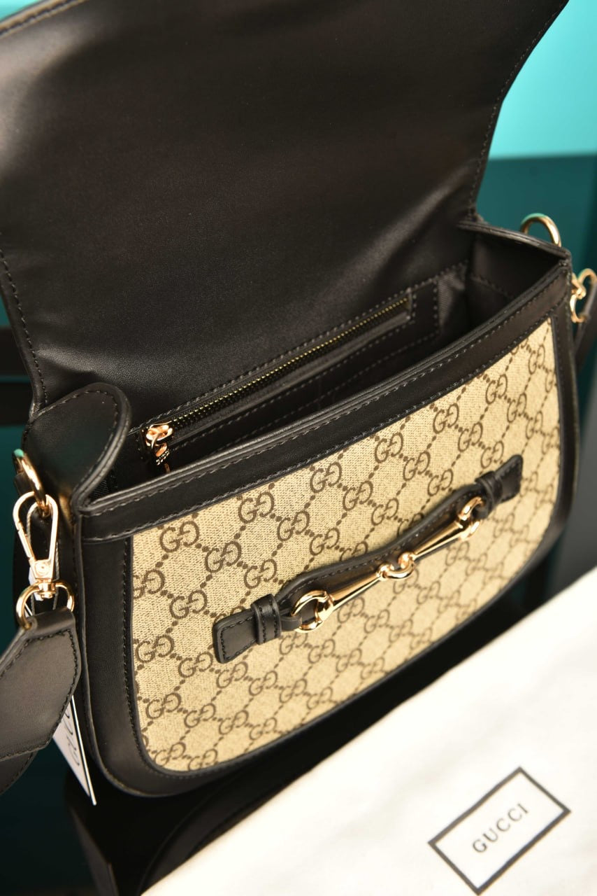 Gucci lady web Horsebit canvas black  (26cm x 24cm)