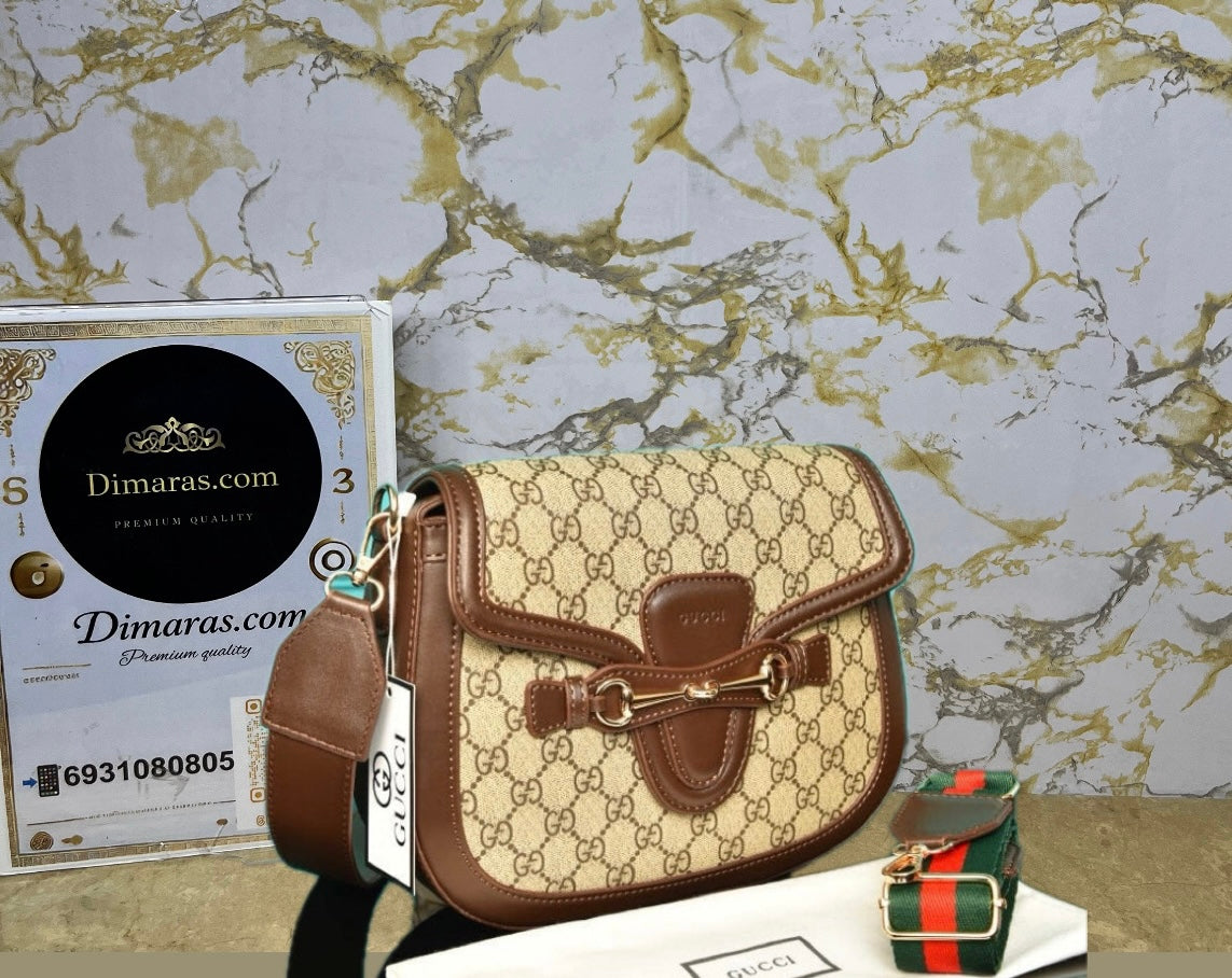 GG lady web Horsebit canvas brown  (26cm x 24cm)