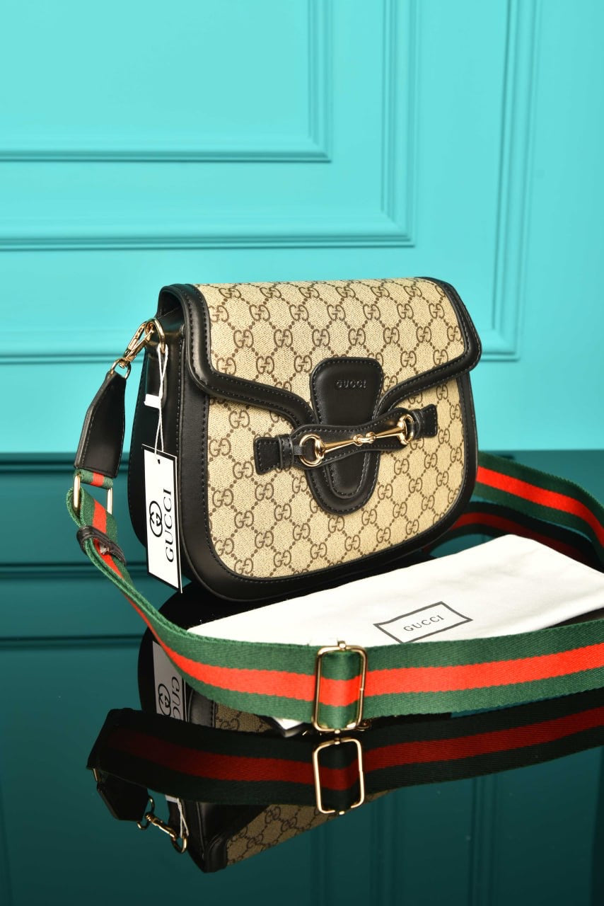 Gucci lady web Horsebit canvas black  (26cm x 24cm)