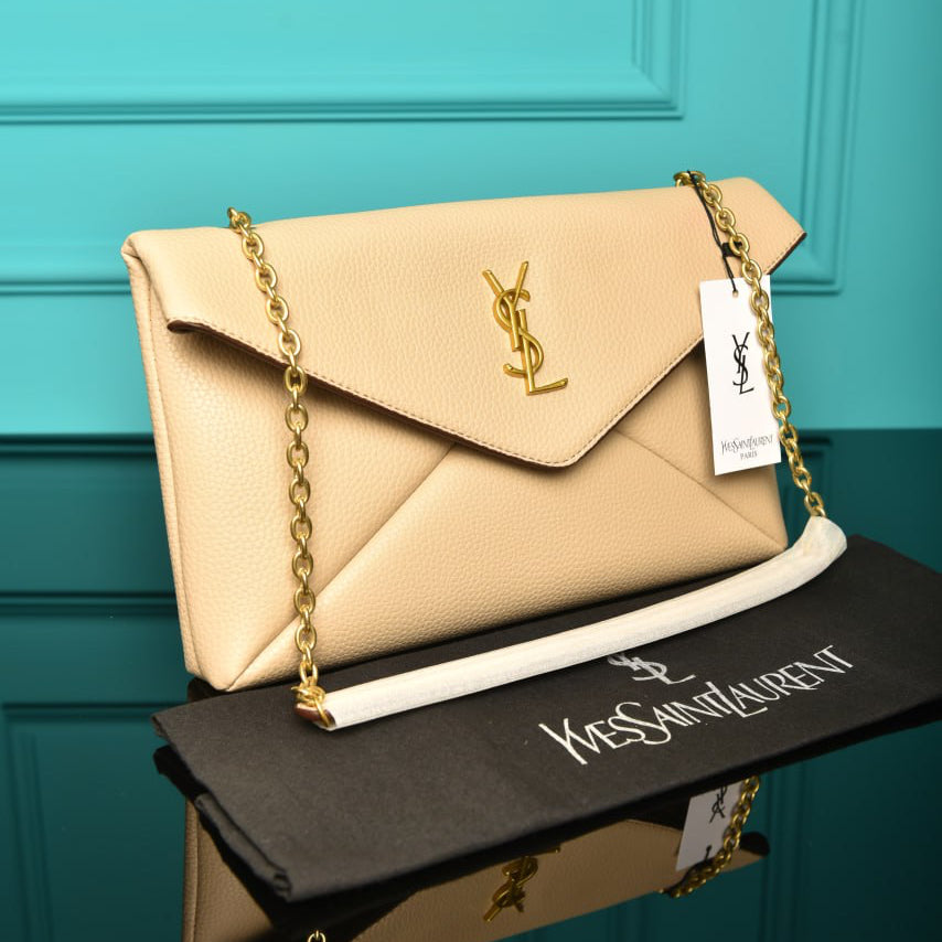 YSL Cassandre Large Pouch on Chain  beige (31cm x 19cm)