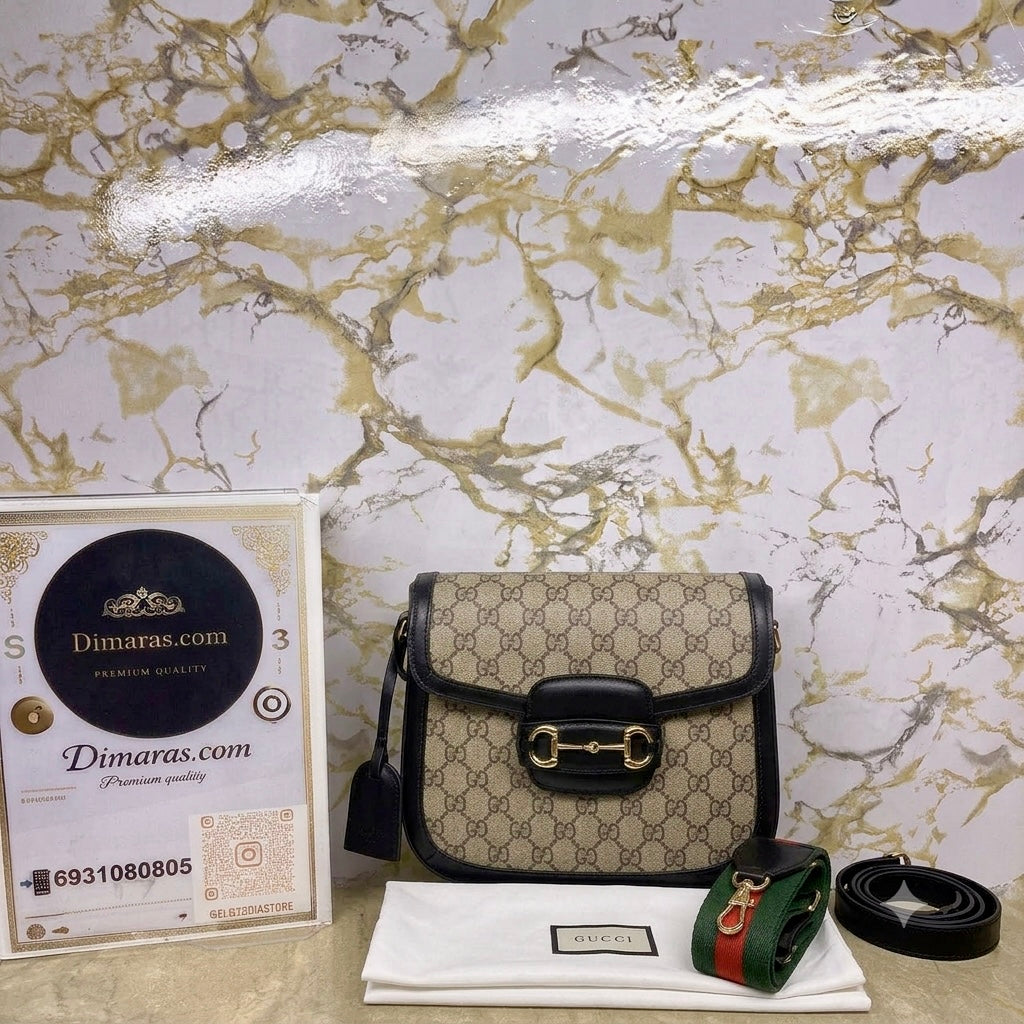 Gucci lady web Horsebit canvas black  (26cm x 24cm)
