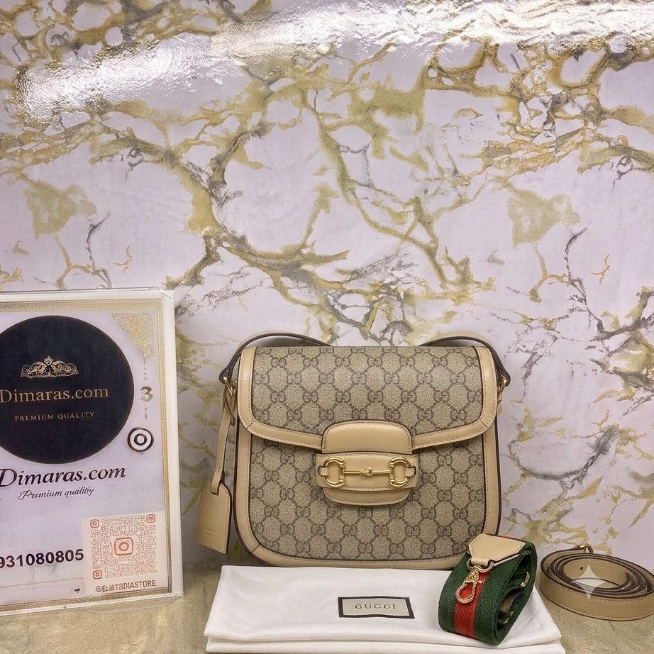 Gucci lady web Horsebit canvas beige  (26cm x 24cm)